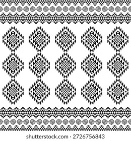 Patrón nativo del suroeste sin fisuras étnico tribal azteca geométrica Navajo Tela nativa americana Vector de diseño en blanco y negro para la impresión textil