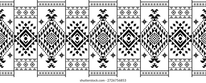Patrón nativo del suroeste sin fisuras étnico tribal azteca geométrica Navajo Tela nativa americana Vector de diseño en blanco y negro para la impresión textil