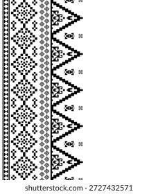 Patrón inconsútil nativo suroeste étnico tribal azteca pixel art geométrico Navajo Tela nativa americana Vector de diseño en blanco y negro para la impresión textil
