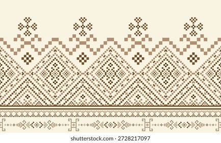 Patrón nativo del suroeste sin fisuras étnico tribal azteca pixel art geométrico Navajo Tela nativa americana Vector de diseño de tonos de tierra para la impresión textil