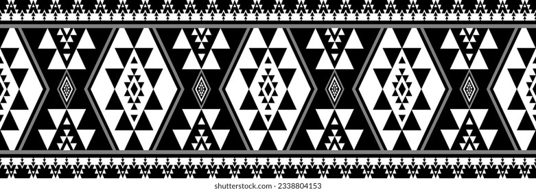 Southwest Navajo border black and white geometric pattern. Vector ethnic southwest geometric border seamless pattern. Ethnic black and white pattern use for textile border, rug, runner decorative, etc