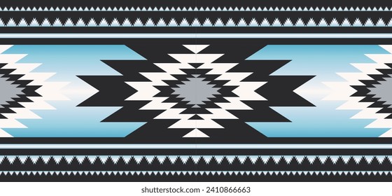 Southwest navajo geometric colorful border pattern. Vector ethnic southwestern geometric seamless pattern. Traditional native American pattern use for textile border, rug, table runner, tablecloth.