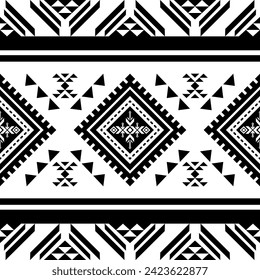 Southwest navajo native american geometric seamless pattern fabric black and white design for textile printing