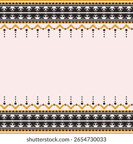 Southwest pattern of abstract geometric border in yellow and black on pink background. Ethnic seamless design. Concept of Aztec, tribal, motifs, classic for texture, textiles, decor, wallpaper, print.