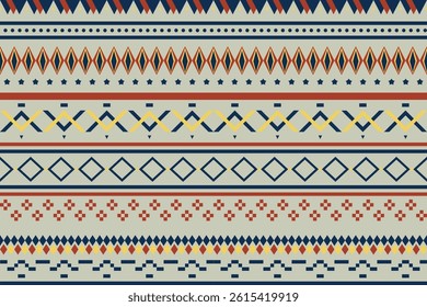 Southwest pattern background. Ethnic pattern with southwest tribal style of abstract geometric shape of blue, orange, yellow colors tone. Concept of native, classic fashion, textile, carpet, boho.