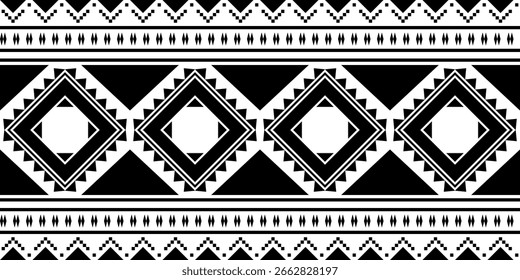 Southwest pattern design in black and white colors. Abstract geometric background. Concept of ethnic pattern, tribal, native ornament, elegant for texture, textile, embroidery, carpet, fabric print.