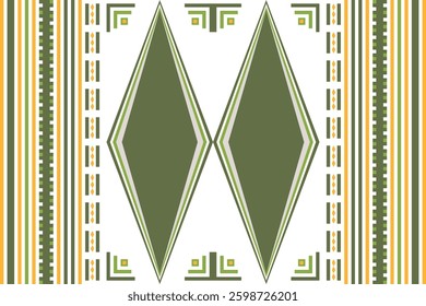 Southwest pattern of straight lines and diamond shape. Geometric motifs pattern of green and yellow. Tradition, earthy, timeless, ethnic seamless, boho, aesthetic for decor, carpet, texture, textiles.