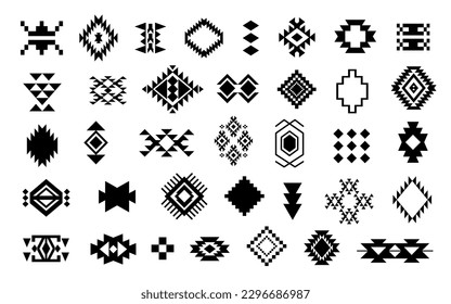 Southwestern Aztec Element Navajo Decorative Element Collection Native American Ethnic Illustration Set Isolated on White