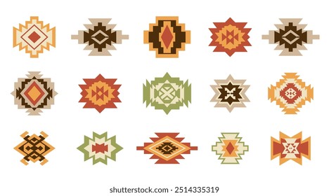 Southwestern Aztec Element Navajo Decorative Element Collection Native American Ethnic Illustration Set Isolated on White