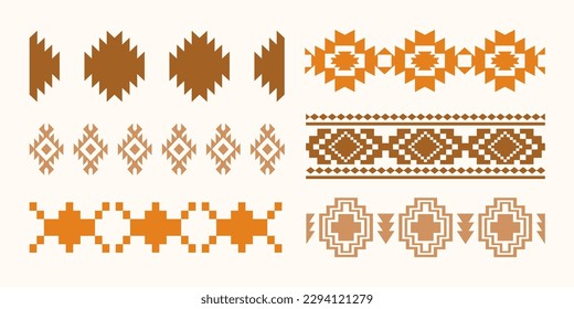 Southwestern Aztec Seamless Borders Navajo Decorative Strokes Element Collection Native American Ethnic Illustration Set Isolated on White