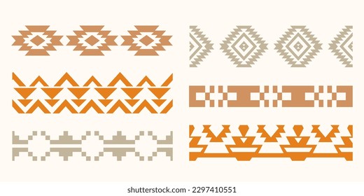 Southwestern Aztec Seamless Borders Navajo Decorative Strokes Element Collection Native American Ethnic Illustration Set Isolated on White