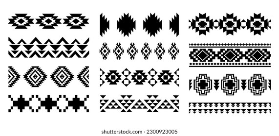 Southwestern Aztec Seamless Borders Navajo Decorative Strokes Element Collection Native American Ethnic Illustration Set Isolated on White