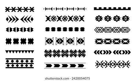 Southwestern Aztec Seamless Borders Navajo Decorative Strokes Element Collection Native American Ethnic Illustration Set Isolated on White