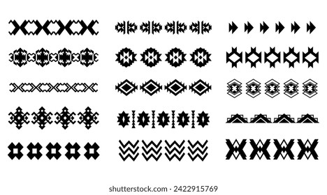 Southwestern Aztec Seamless Borders Navajo Decorative Strokes Element Collection Native American Ethnic Illustration Set Isolated on White