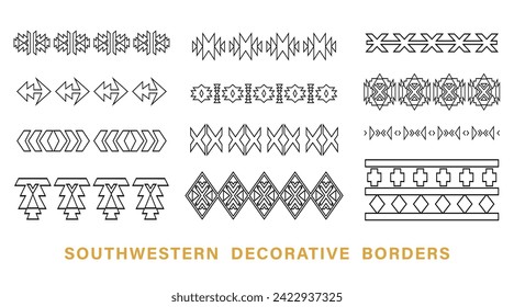 Southwestern Aztec Seamless Borders Navajo Decorative Strokes Element Collection Native American Ethnic Illustration Set on White Background