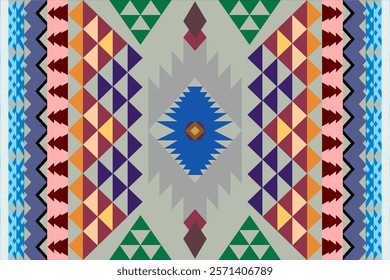 Southwestern boho vector seamless pattern. Native American-inspired geometric decor. Ethnic woven carpet illustration. Tribal textile design. Mexican rug ornament style.