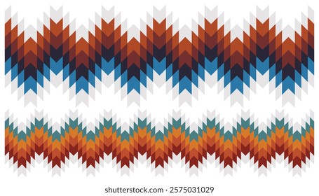 Southwestern Navajo geometric striped seamless border. Colorful Aztec shape endless frame swatch. Ethnic border for design, web, frames, textile, etc.