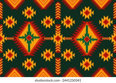 Southwestern Navajo patterns featuring triangles, zigzags, diamonds and stepped motifs 
characteristic of traditional Southwestern Native American tribal for textiles and decor fashion and product