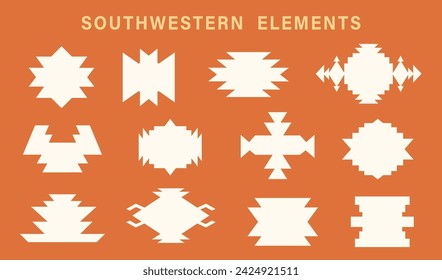 Conjunto de formas tribales del suroeste. Colección de siluetas geométricas decorativas Navajo de Aztec Elements. Ilustraciones étnicas nativas americanas