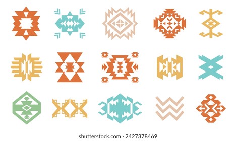 Southwestern Tribal Shapes Set. Aztec Elements Navajo Decorative Geometric Silhouette Collection. Native American Ethnic Illustrations, Isolated on White