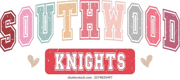 Southwood Knights - Happy Valentine's day T-shirt Design, Valentine Varsity T-shirt design, Retro Valentine, retro Varsity, Love Heart Vector file, boho varsity, boho design