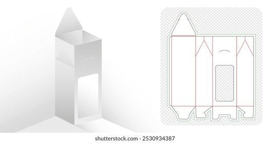 Caixa de lembrança embalagem morrer corte modelo design. 3d mock-up die cut ou die line Modelo de embalagem de caixa para padaria, compartimentos de produtos designs exclusivos, minimalista conceitual estacionário