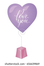 Souvenir for lover. Notes, confess, I love you. Heart on the stand isolated on white. Vector