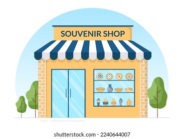 Souvenir Shop with Various the Gifts, Decorative Vases and Jewelry to Share by Friends or Family in Flat Cartoon Hand Drawn Templates Illustration