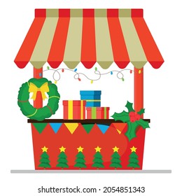 A souvenir shop. Vector illustration of the Christmas market. A cartoon-style banner.