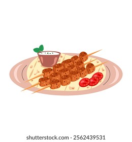 Souvlaki kebab. Greek cuisine, food, dish. Vector illustration isolated on white background