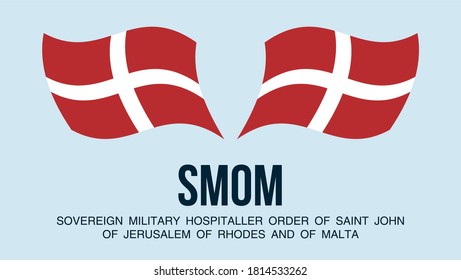 Sovereign Military Order of Malta flag state symbol national banner. Greeting card National Independence Day Sovereign Military Hospitaller Order. Illustration banner with realistic state flag of SMOM
