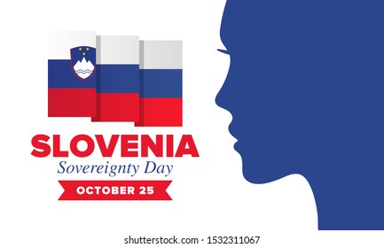 Sovereignty Day in Slovenia. National happy holiday, celebrated annual in October 25. Slovenia flag. Patriotic elements. Poster, card, banner and background. Vector illustration