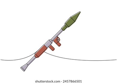 Soviet anti-tank grenade launcher one line colored continuous drawing. Various modern weapons continuous one line illustration. Vector illustration.