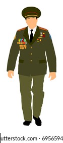 Soviet army officer in uniform vector illustration. Russian general marshal profile vector. Soldier in uniform. Military commander. Marsh officer in a ceremonial procession. Military parade.