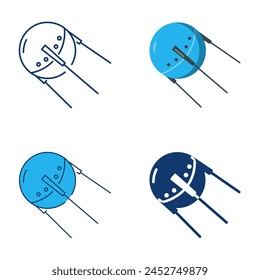 Conjunto de iconos de satélite artificial soviético. Símbolo de nave espacial Sputnik. Ilustración vectorial.