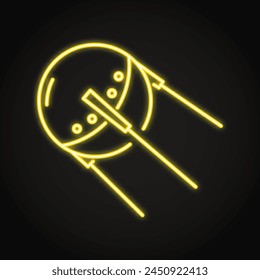 Soviet artificial satellite neon icon. Sputnik space ship symbol. Vector illustration.