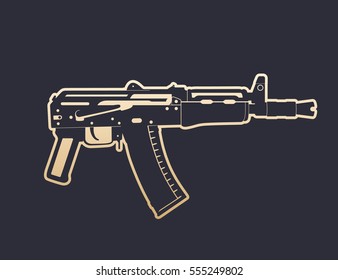 Soviet automatic carbine, shortened assault rifle, gun with outline, vector illustration