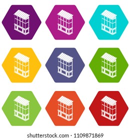 Soviet balcony icons 9 set coloful isolated on white for web