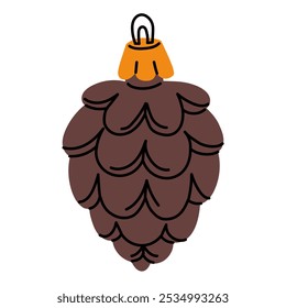 A Soviet Christmas tree toy. Brown fluffy open bump, glass toy. Cute illustration in vintage colors. Festive decorations for New Year and Christmas that can be hung on the Christmas tree