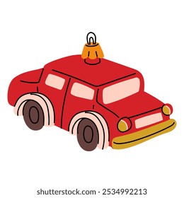 A Soviet Christmas tree toy. A red Zhiguli passenger car, a glass toy. Cute illustration in vintage colors. Festive decorations for New Year and Christmas that can be hung on the Christmas tree