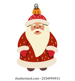 Soviet Christmas tree toy. Santa Claus in a red suit with a beard, a glass toy. Cute illustration in vintage colors. Festive decorations for New Year and Christmas that can be hung on Christmas tree