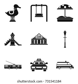 Soviet city icons set. Simple set of 9 soviet city vector icons for web isolated on white background