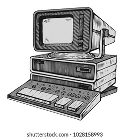 Soviet computer DVK-2. Old computer, one of the very first in SSSR. Hand drawn illustration