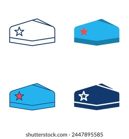 Soviet garrison cap icon set. Russian military hat with star. Vector illustration.