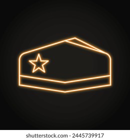 Soviet garrison cap neon icon. Russian military hat with star. Vector illustration.