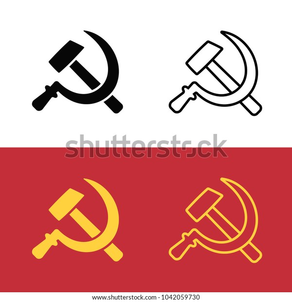 ソ連のハンマーと鎌のアイコンセット ソ連国旗の共産主義のシンボル 線のアイコンとシルエットベクター画像クリップのイラスト のベクター画像素材 ロイヤリティフリー