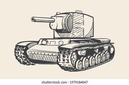 Tanque soviético Kv-2, esbozo de la era de la Segunda Guerra Mundial