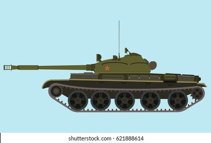Soviet medium tank T-62A in profile flat vector isolated