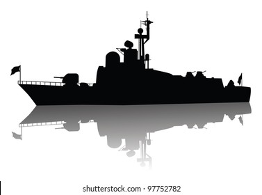 Soviet Military Ship Vector Silhouette With Reflection