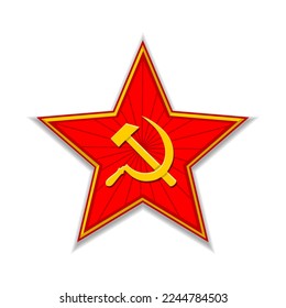 Soviet red star with sickle and hammer. Star of soldiers Victory. Vector on transparent background